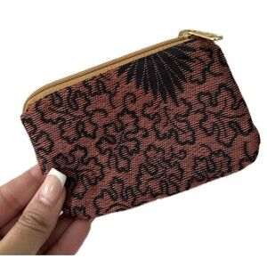 Unbranded One Of A Kind Handmade Leaves Pattern Mini Zipper Card ID Holder Pouch
